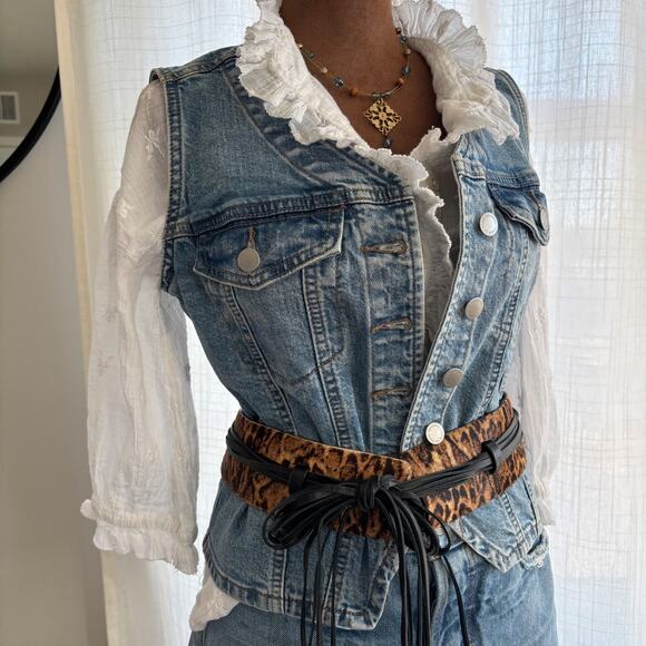 Per Se By Carlisle Leopard Cinch Belt Genuine Leather Obi Wrap Tassel Belt Small main image 5